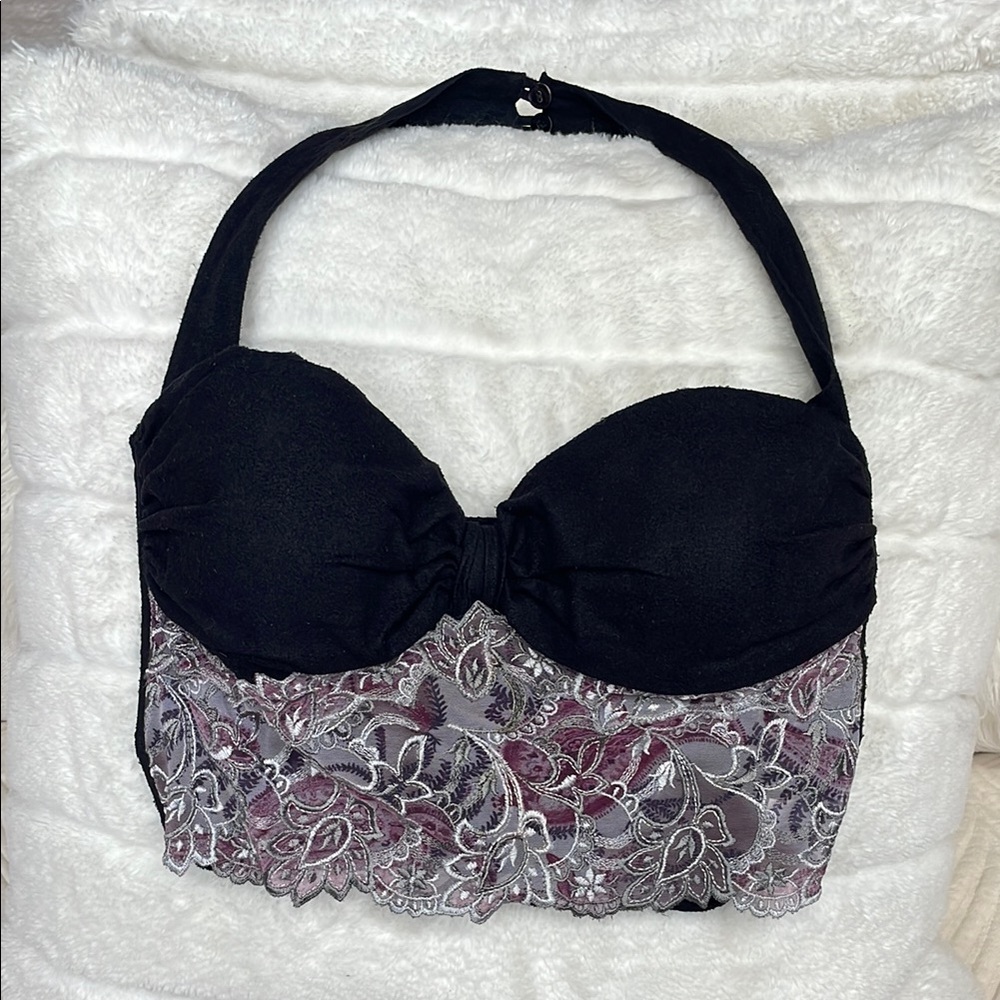 MADE IN ITALY !!! Black and Gray Lace-Up Corset Bralette